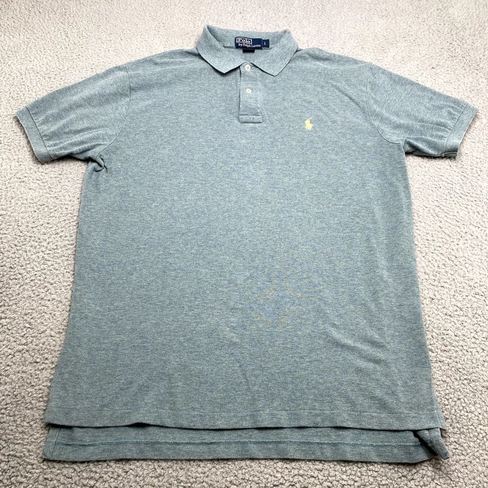 VINTAGE Polo Ralph Lauren Shirt Large Blue Short Sleeve Rugbyβ Casual Mens *